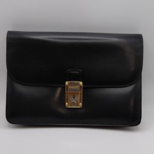 Vtg Bally Black Leather Clutch With Key Lock